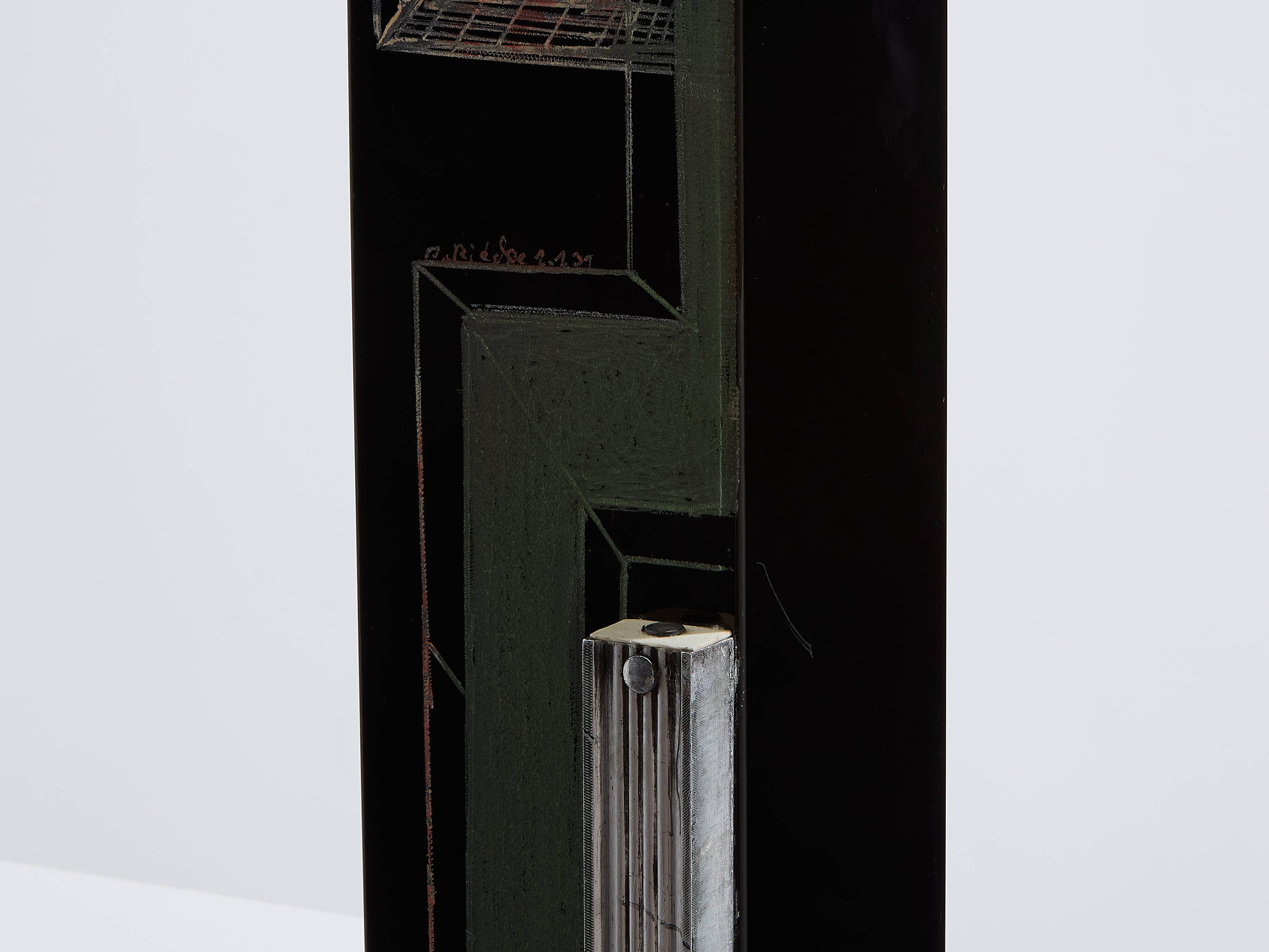 Art Deco vase in black green opaline glass Anatole Riecke 1939