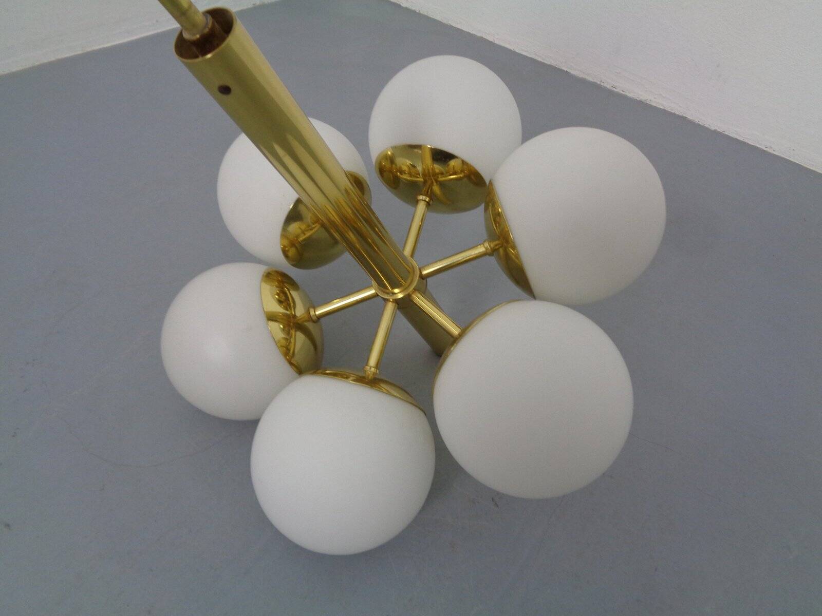 Sputnik brass and glass ceiling chandelier from Kaiser Idell / Kaiser Leuchten, Germany, 1960s