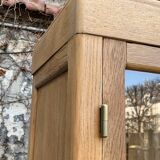 Parisian glass cabinet in solid raw oak, 1950
