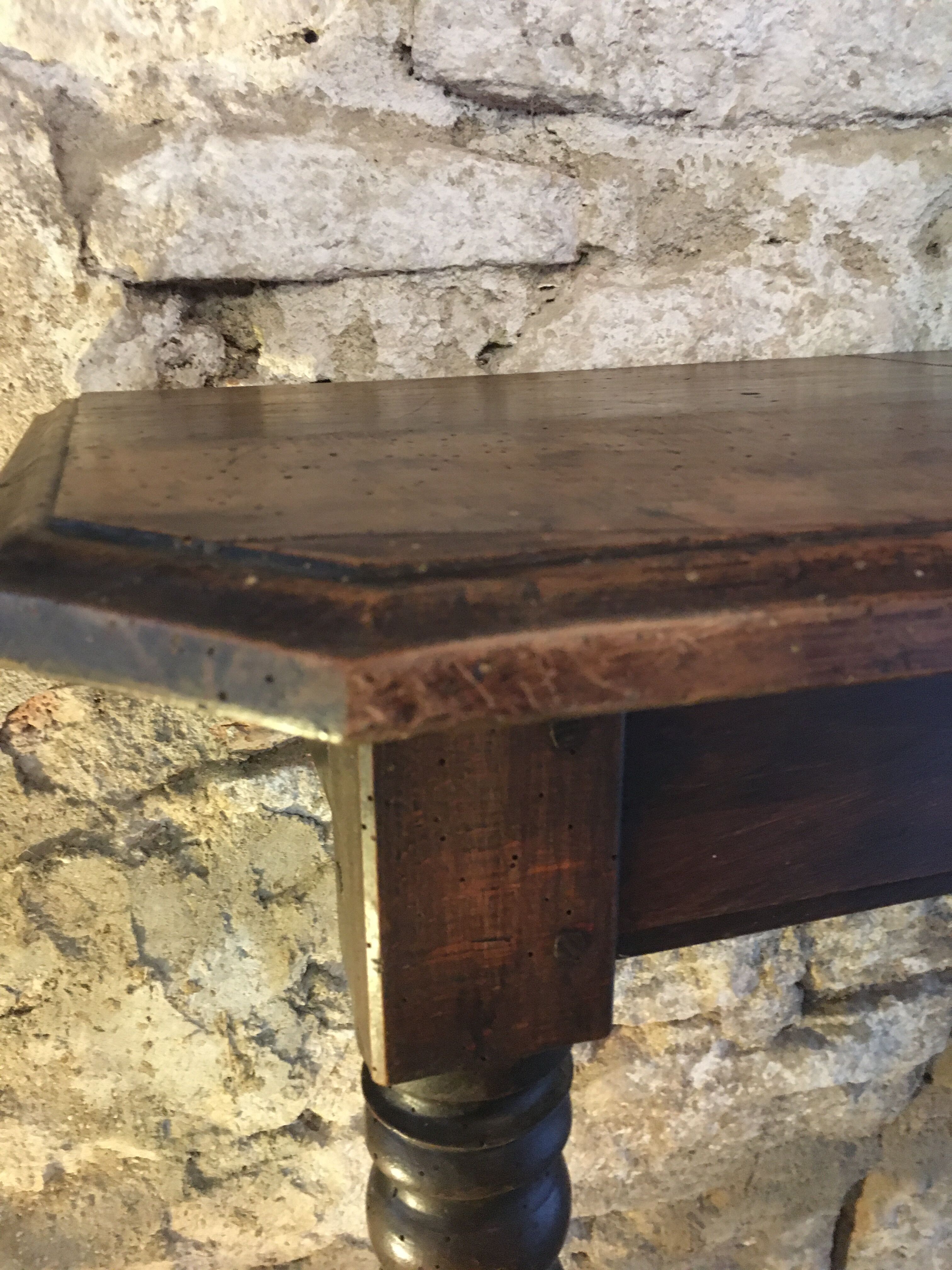 Oak console and walnut feet