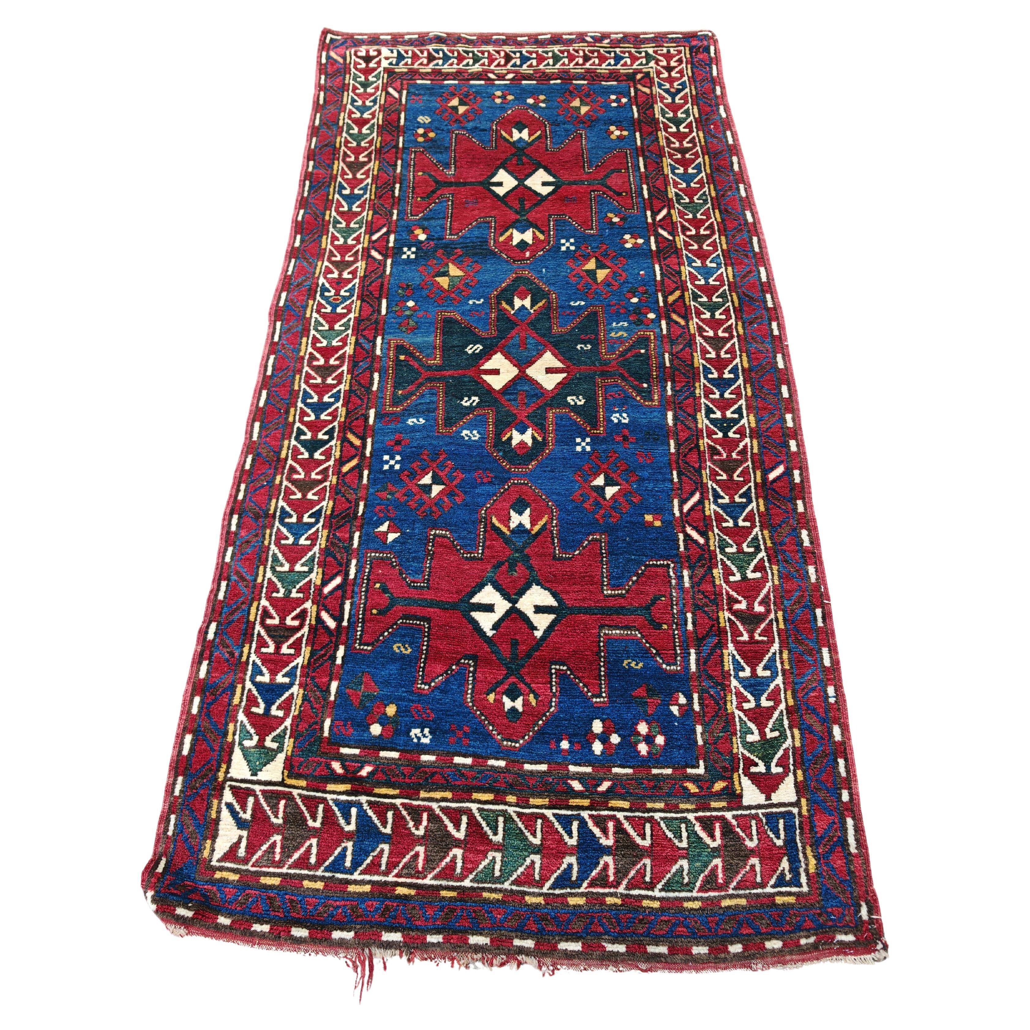Antique Karabakh carpet, naturally dyed wool, Caucasus 19th century