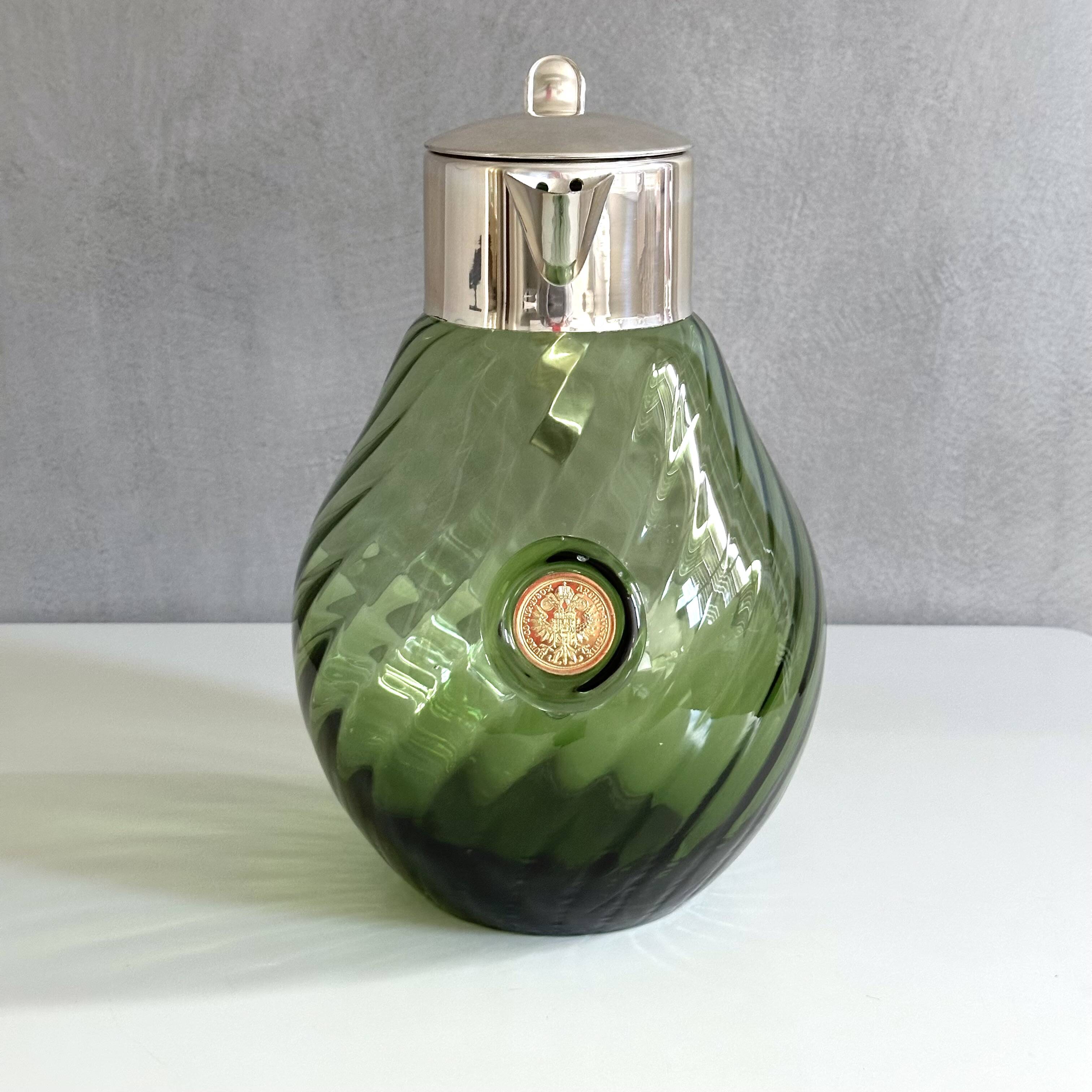 Crystal Glass Decanter, “Kalte Ente”, Vintage Silver-Plated Pitcher