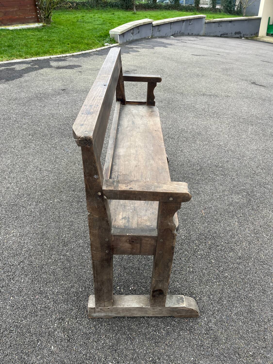 Old pegged oak church bench