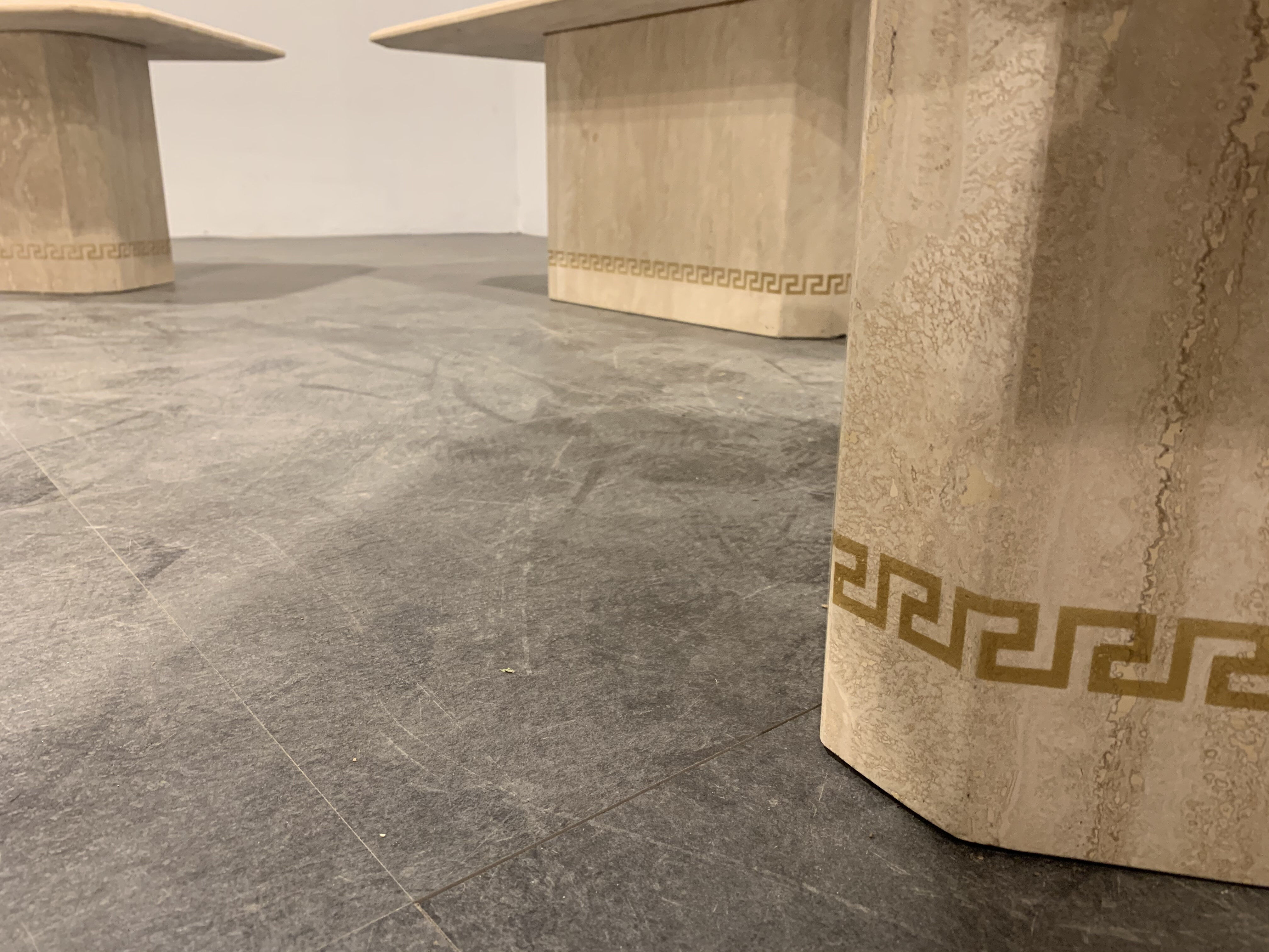 Vintage travertine coffee table and side tables, 1980s