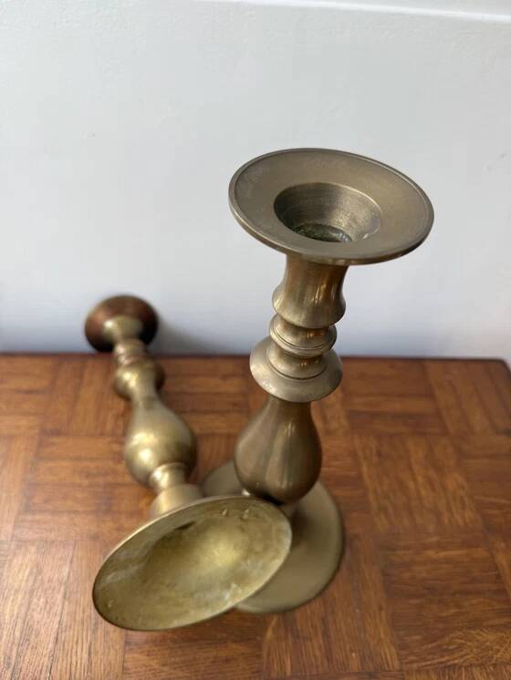 2 large brass candle holders