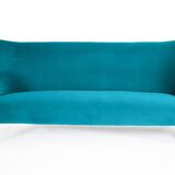 Canapé élégant trois places en velours, années 60, turquoise, restauré