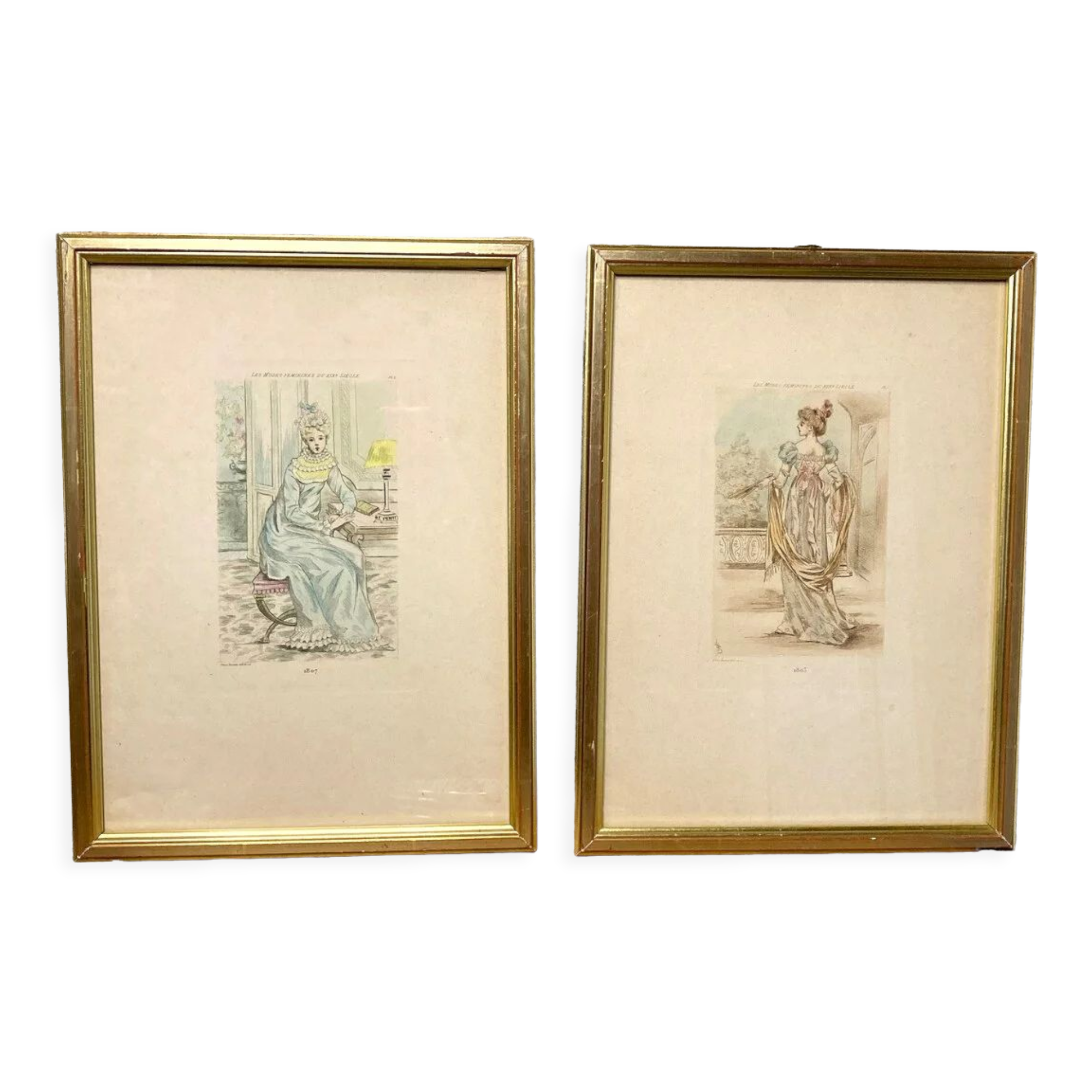 Set of two framed mode engravings
