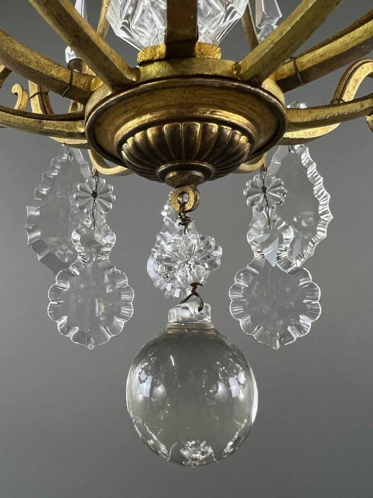 Lustre En Laiton Et Cristal, XXe Siècle