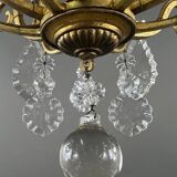 Lustre En Laiton Et Cristal, XXe Siècle