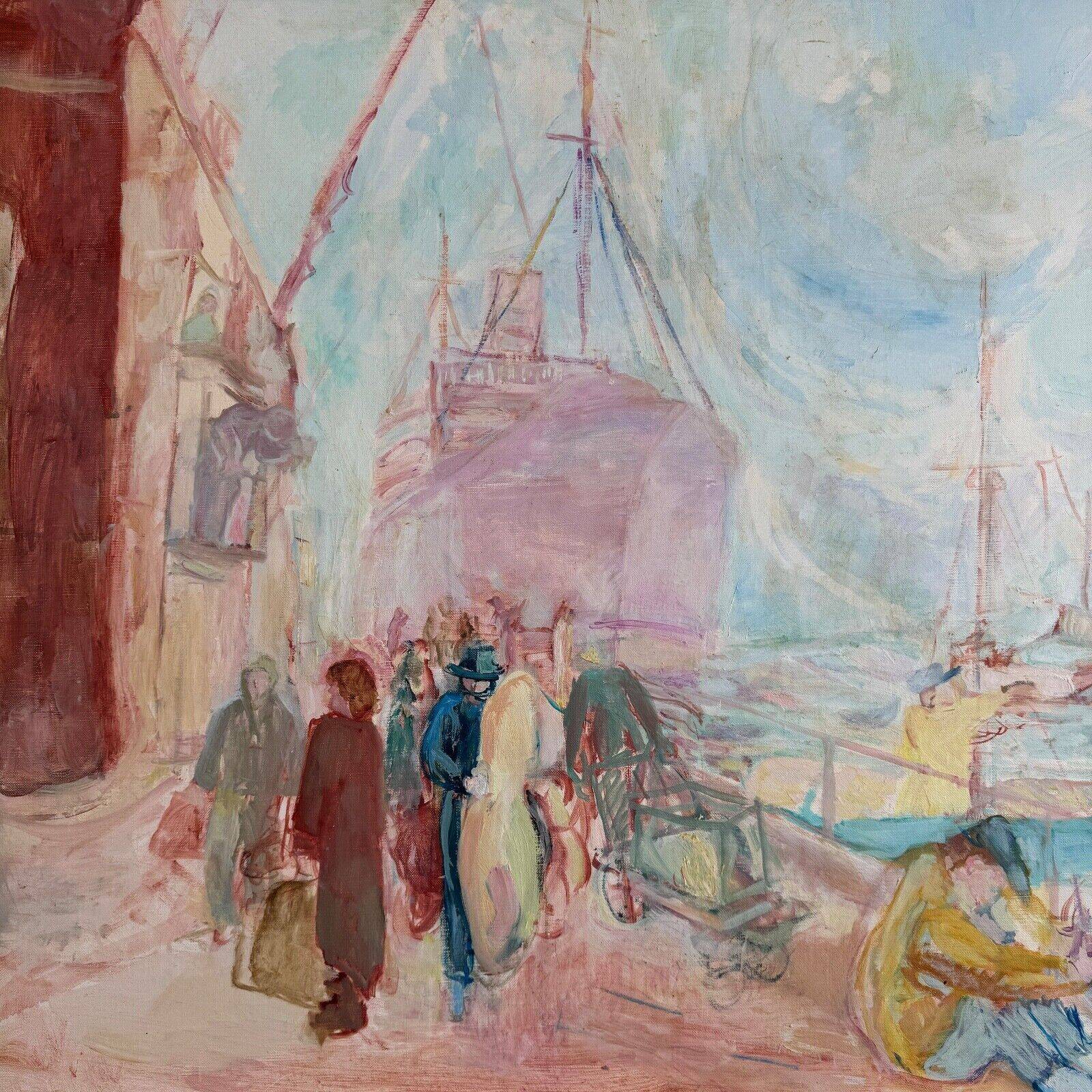 Oil on canvas representing the port of Nantes by J. Levy 20th century