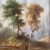 HST/P painting "Animated Barbizon landscape at the river" signed to be restored 19th century