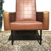 Ancient 70s brown black metal legs armchair wood vintage