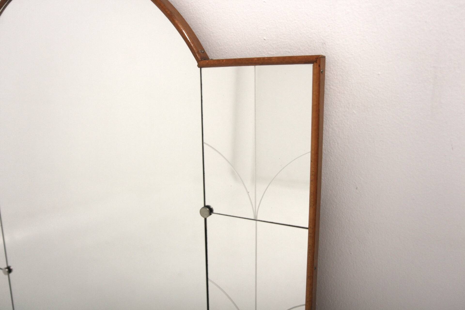Scandinavian mirror in beech and metal, Sweden, 1960, 115x78cm