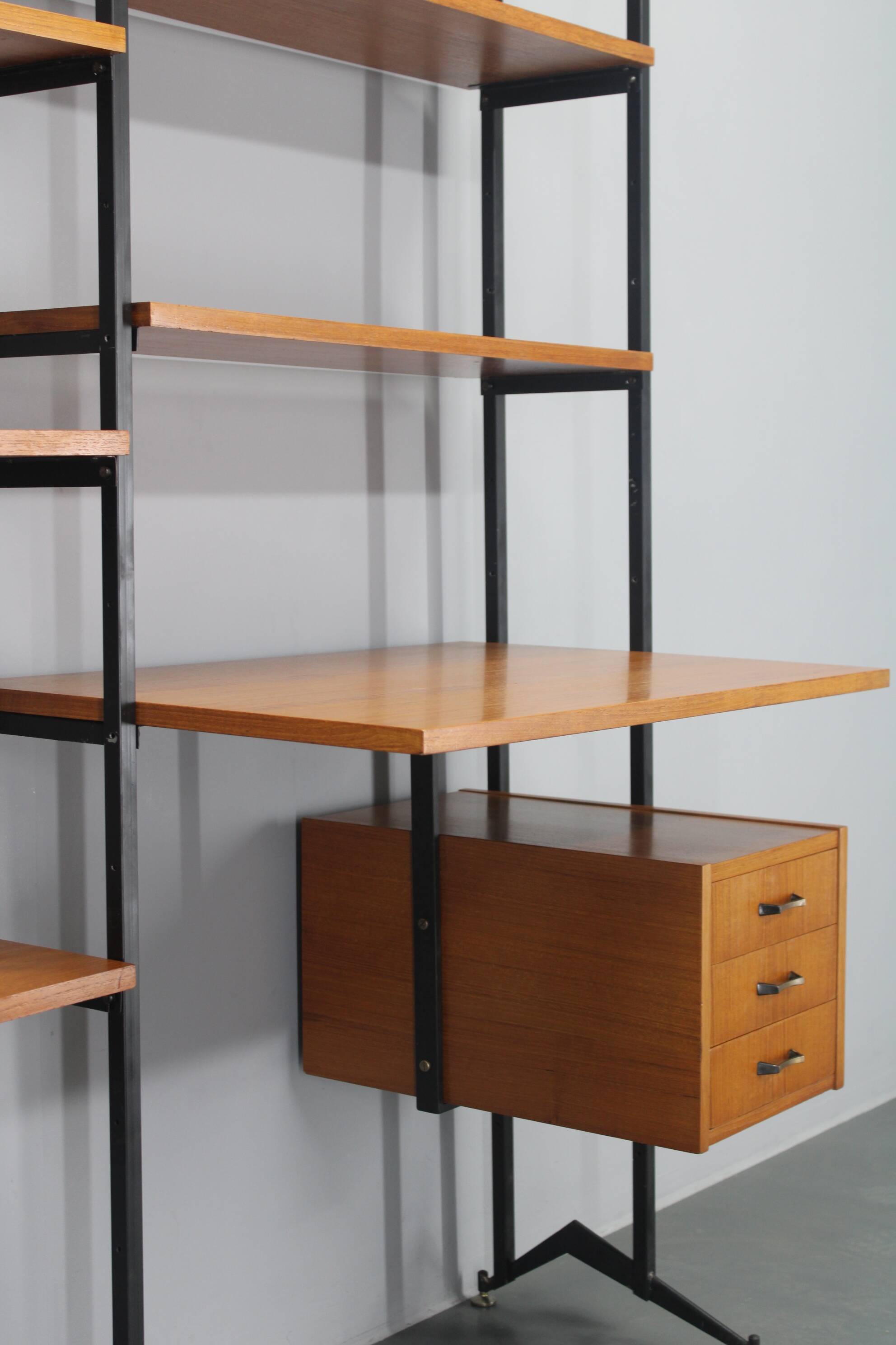 1970s Italian teak shelves unit with desk