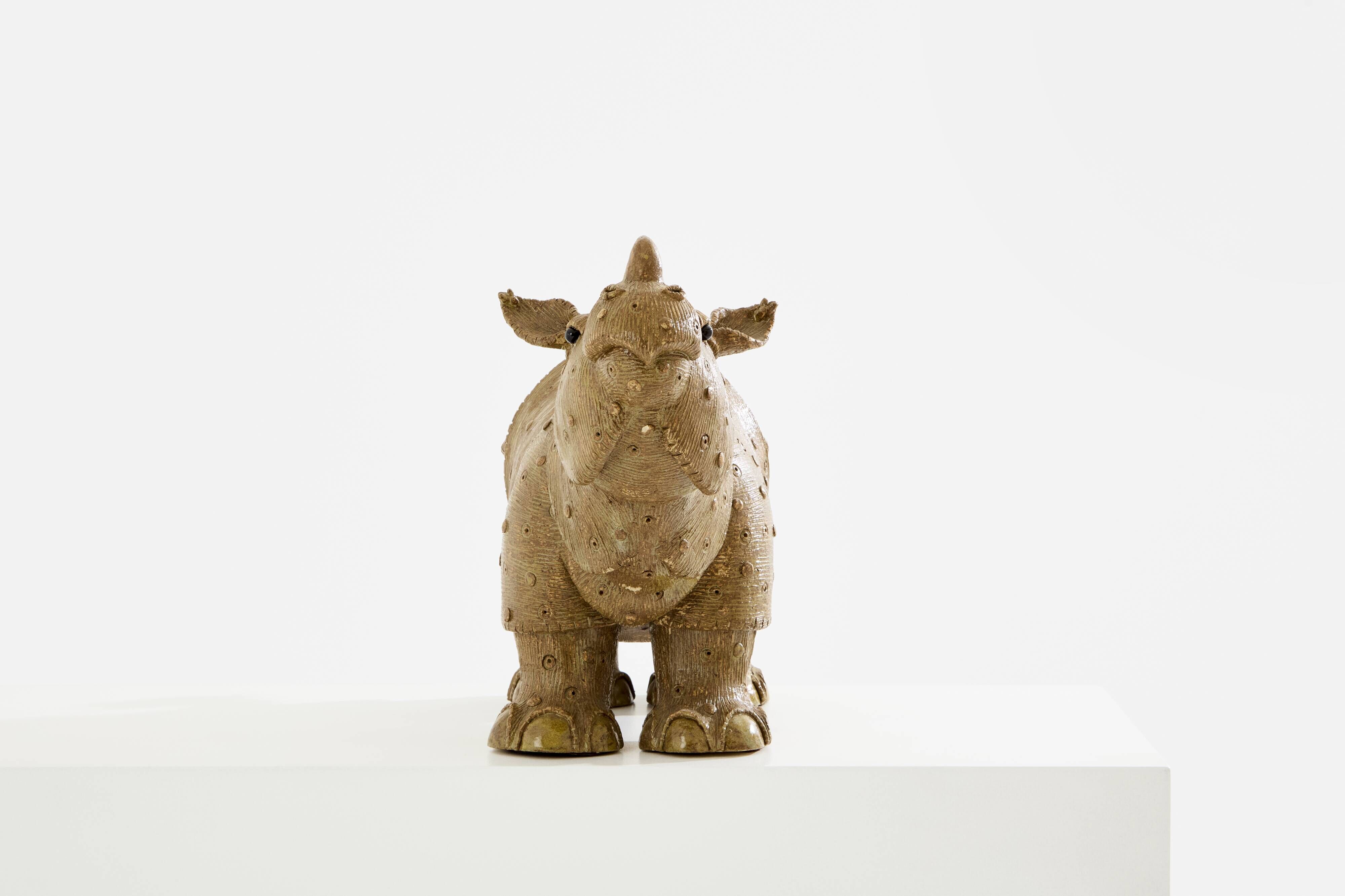 Valérie Courtet rhinoceros sculpture in glazed sandstone circa 2010