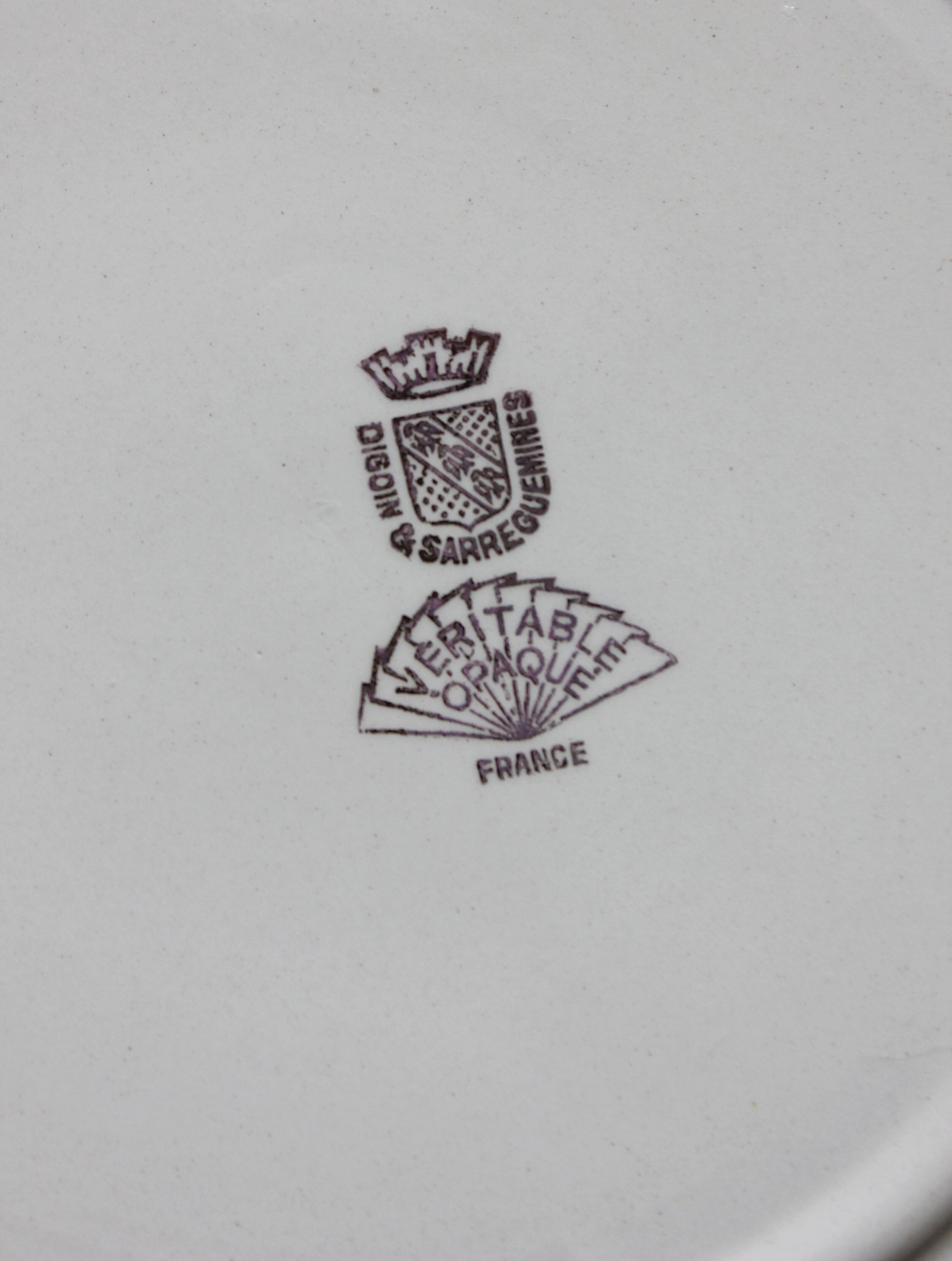 10 vintage ivory earthenware soup plates with gold trim, Digoin Sarreguemines