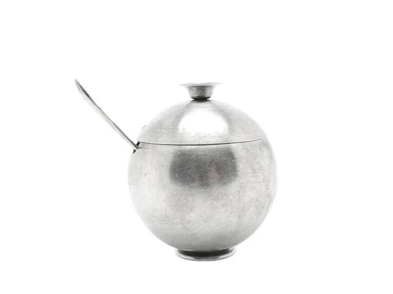 Mid-century modern sugar bowl, silver-plated brass, Poland, 1960s