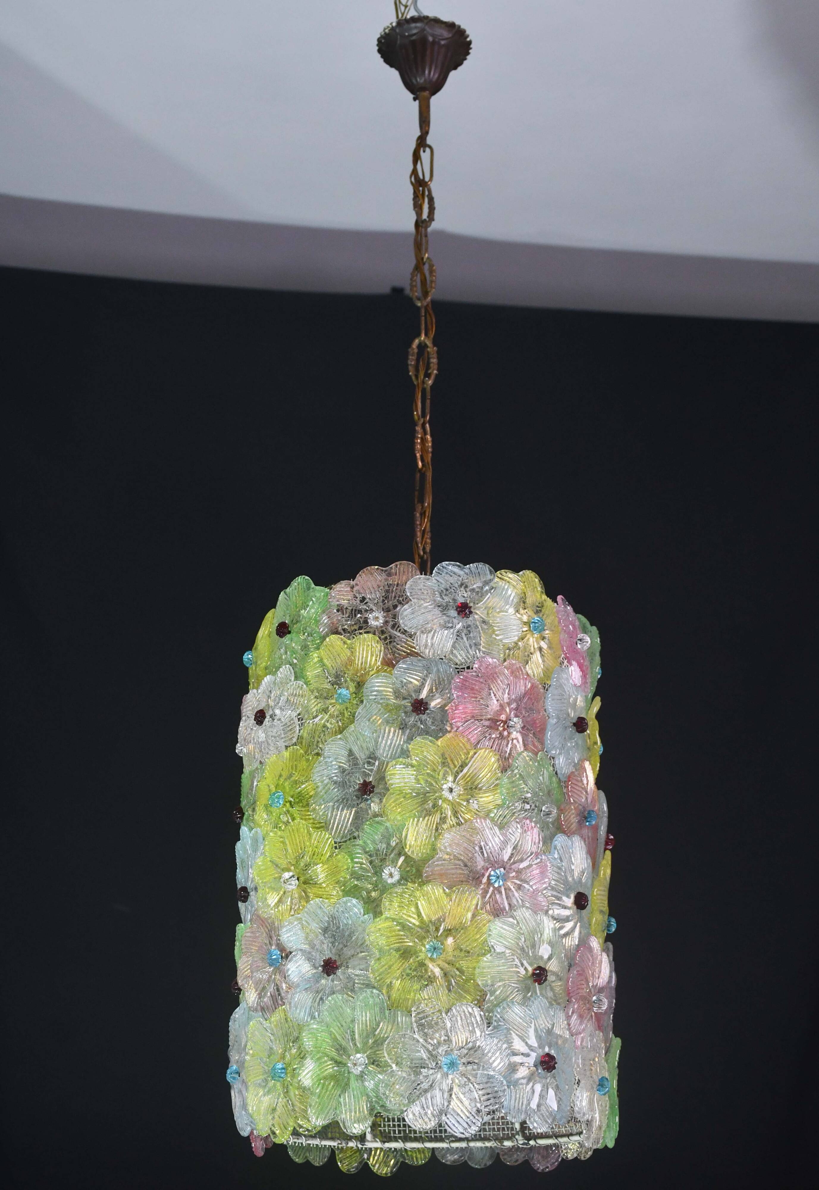 Amazing Vintage Multicolor Murano Glass Flower Chandelier by Seguso