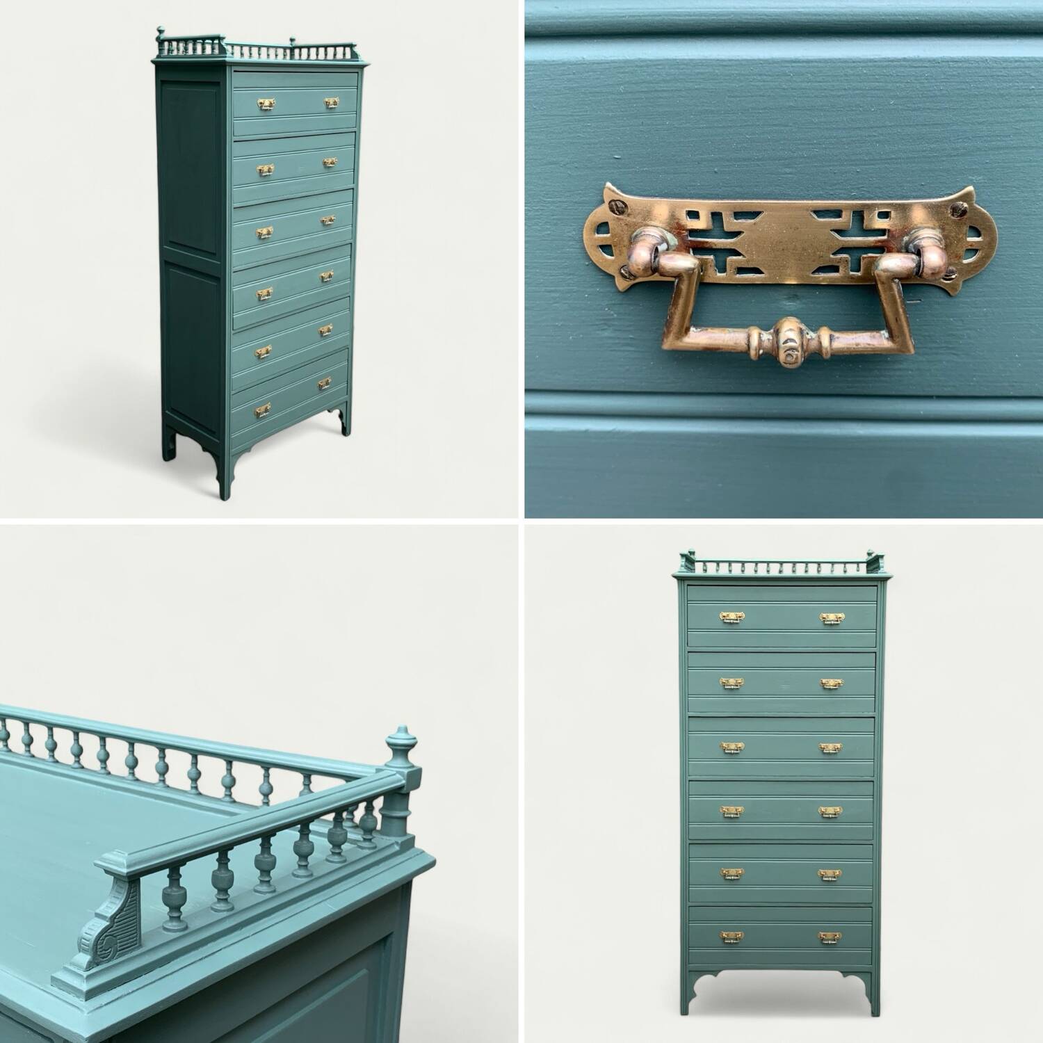 Old grey green high chest of drawers H160