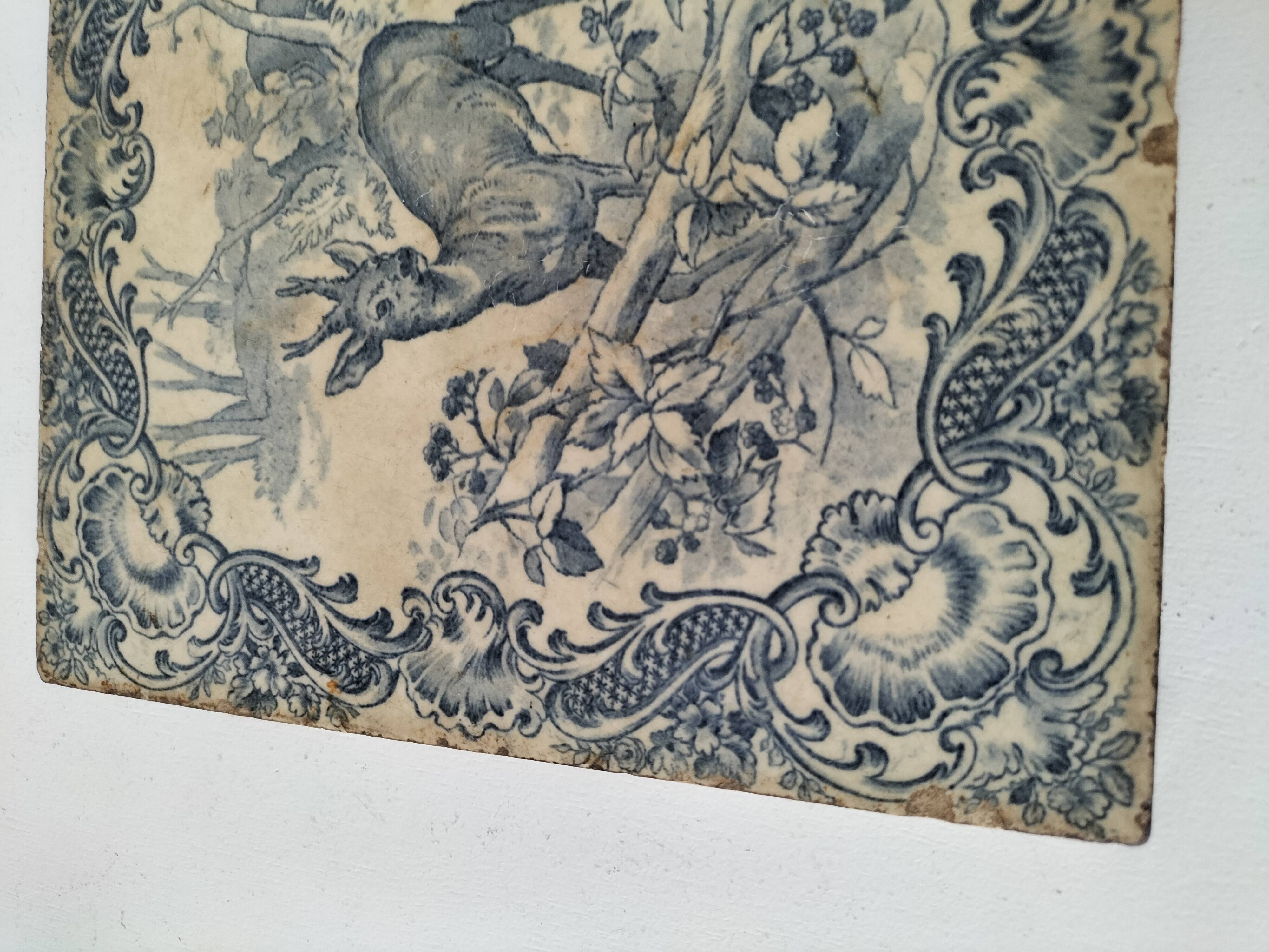 Large antique Gien earthenware tile, model 280