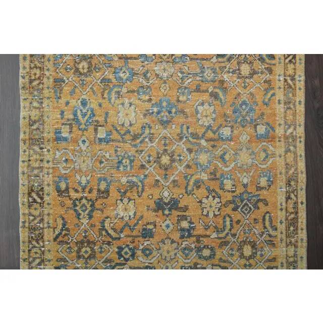 Vintage Turkish Hand-Knotted Wool Cotton Orange Runner Rug 110x270