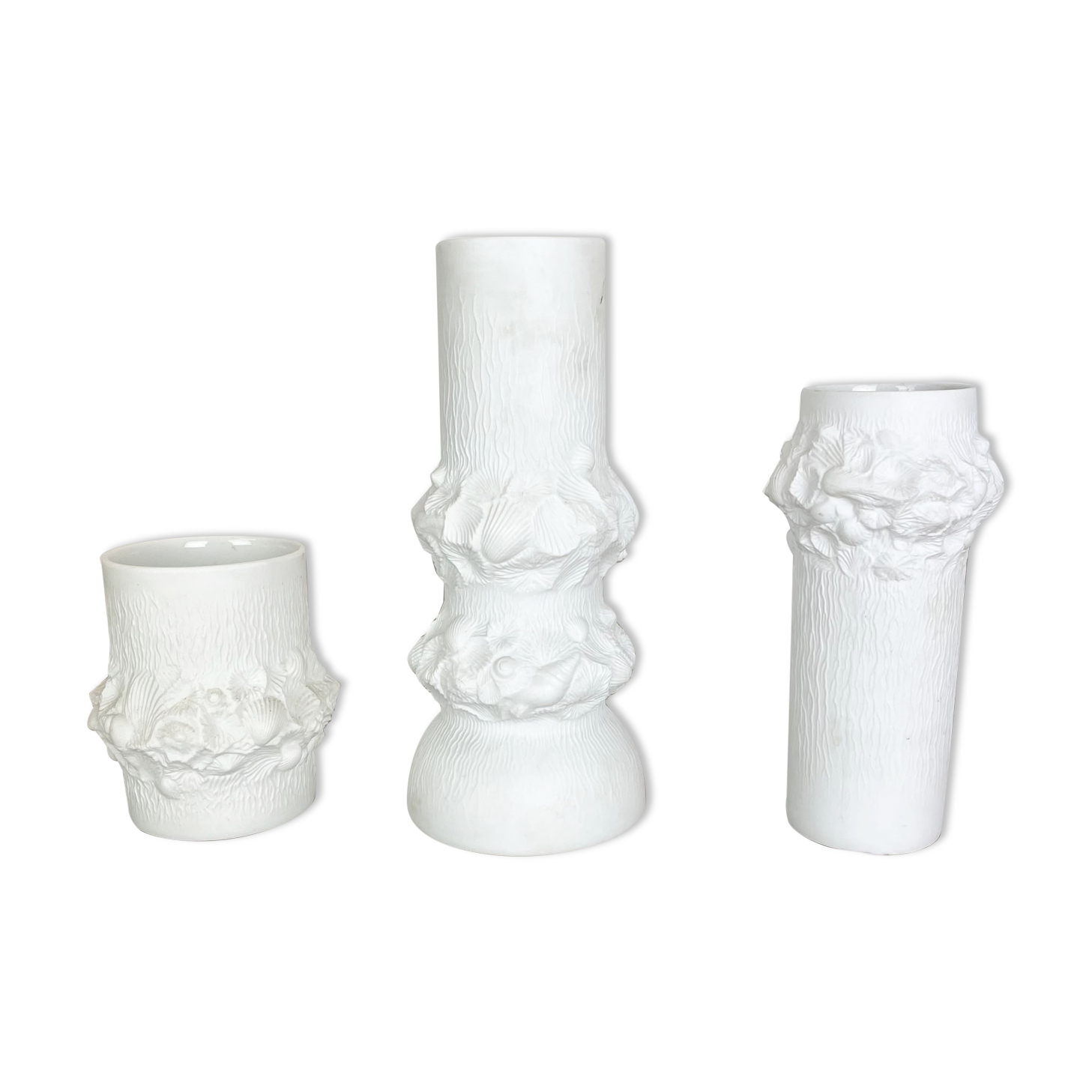 Set of 3 Original OP Art Biscuit Porcelain Vases by AK Kaiser, Germany, 1970s