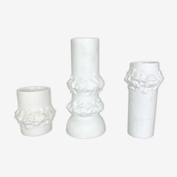 Lot de 3 vases en porcelaine OP Art Biscuit originaux par AK Kaiser, Allemagne, années 1970