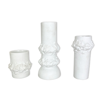 Set of 3 Original OP Art Biscuit Porcelain Vases by AK Kaiser, Germany, 1970s