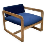 Chauffeuse vintage en teck et tissu velours