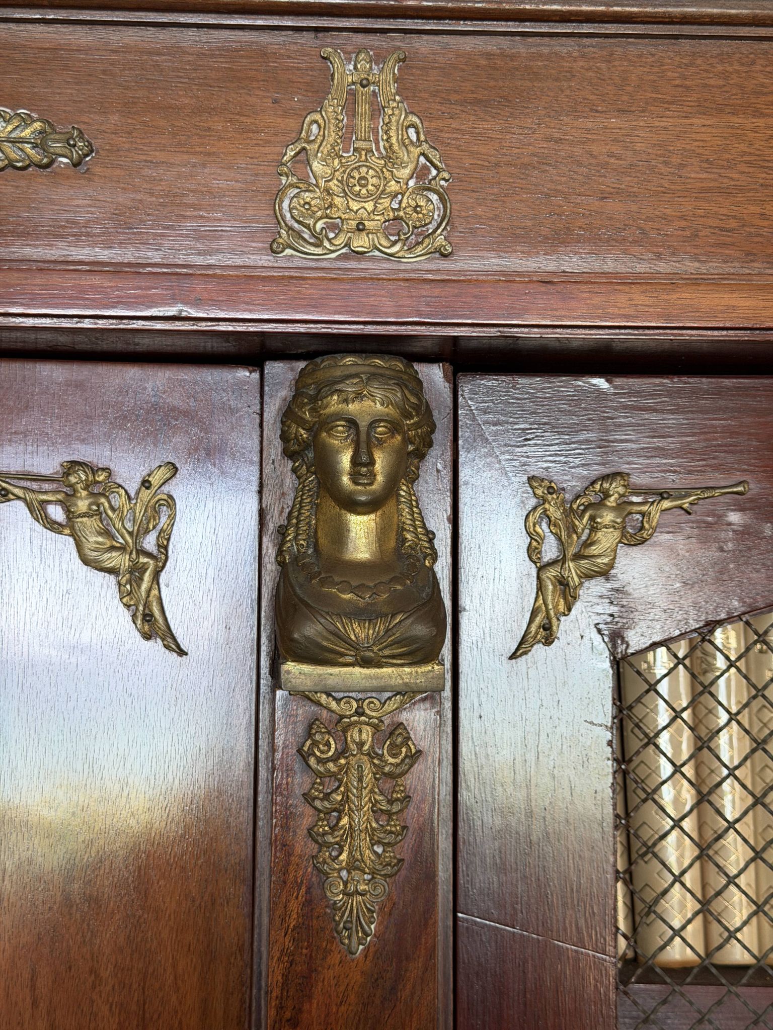 Large antique library from the Empire/Napoleon III period in mahogany and gilded bronze.
