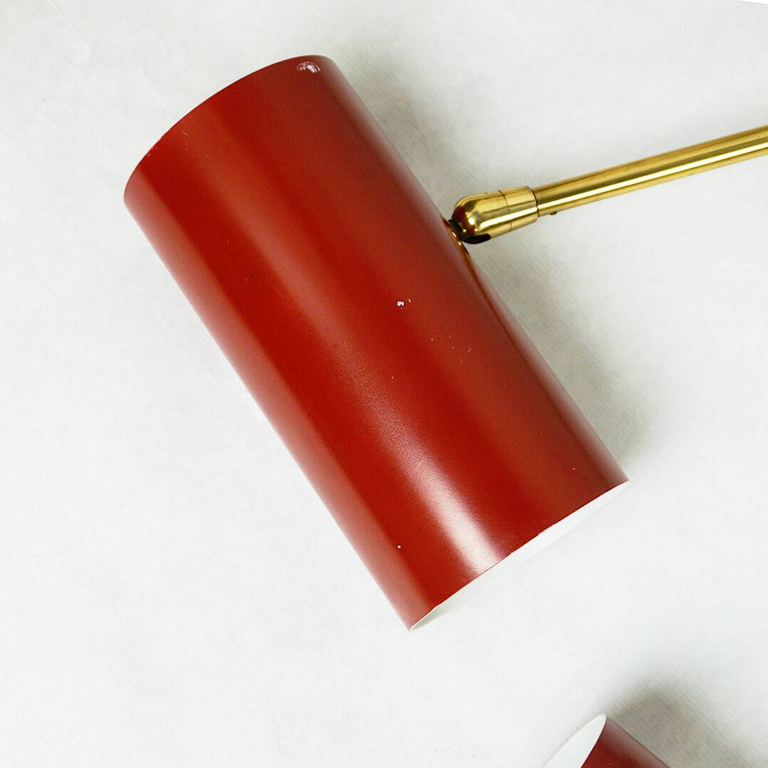 Cylindrical wall lights in Austrian red brass from the mid-century by J.T. Kalmar.