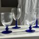 Set of 3 large blue stemmed glasses and 3 small blue stemmed glasses