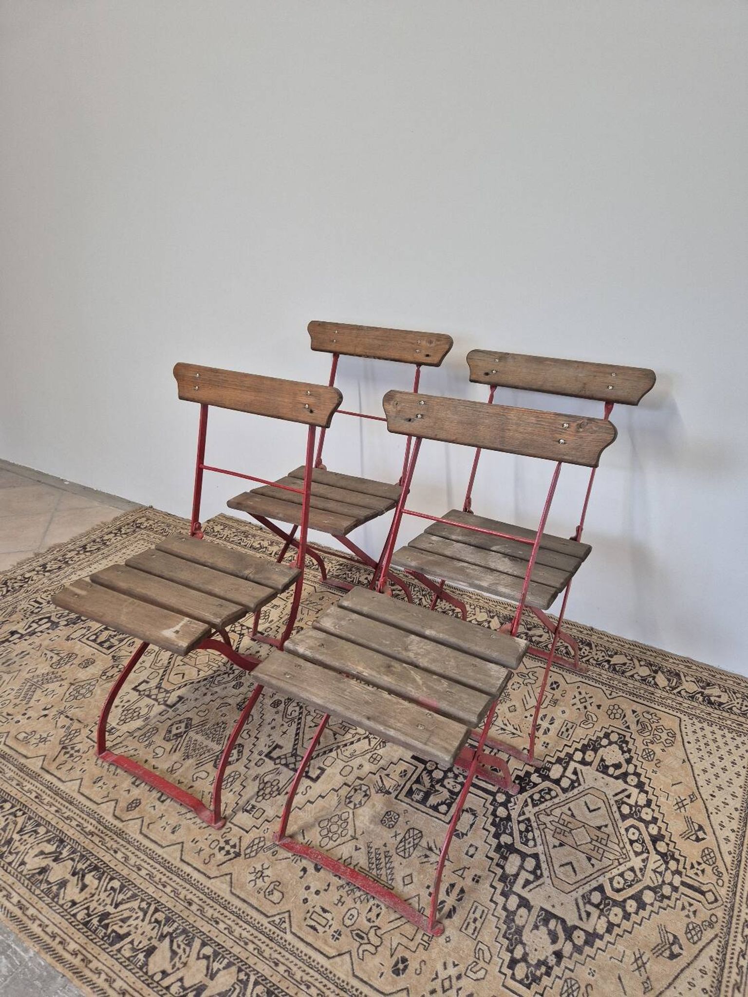 Set of 4 folding chairs for old bistro, guinguette, brasserie