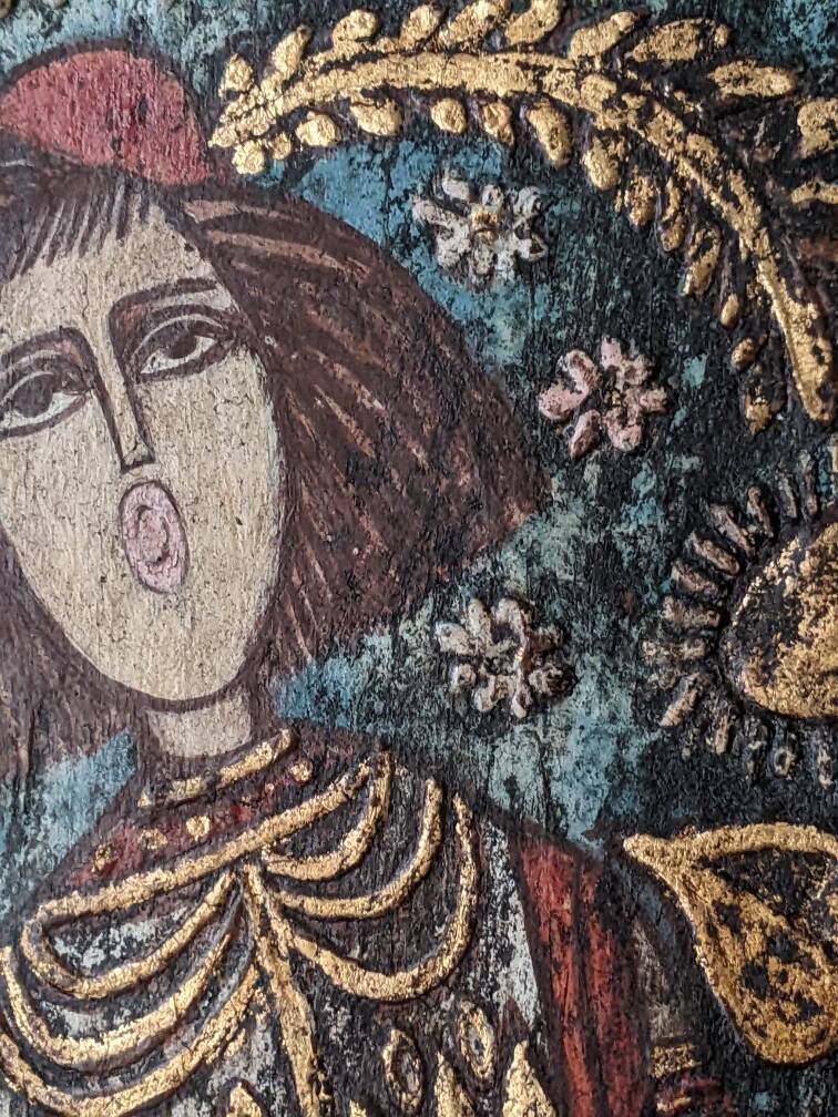Antique wood painting old craft panel