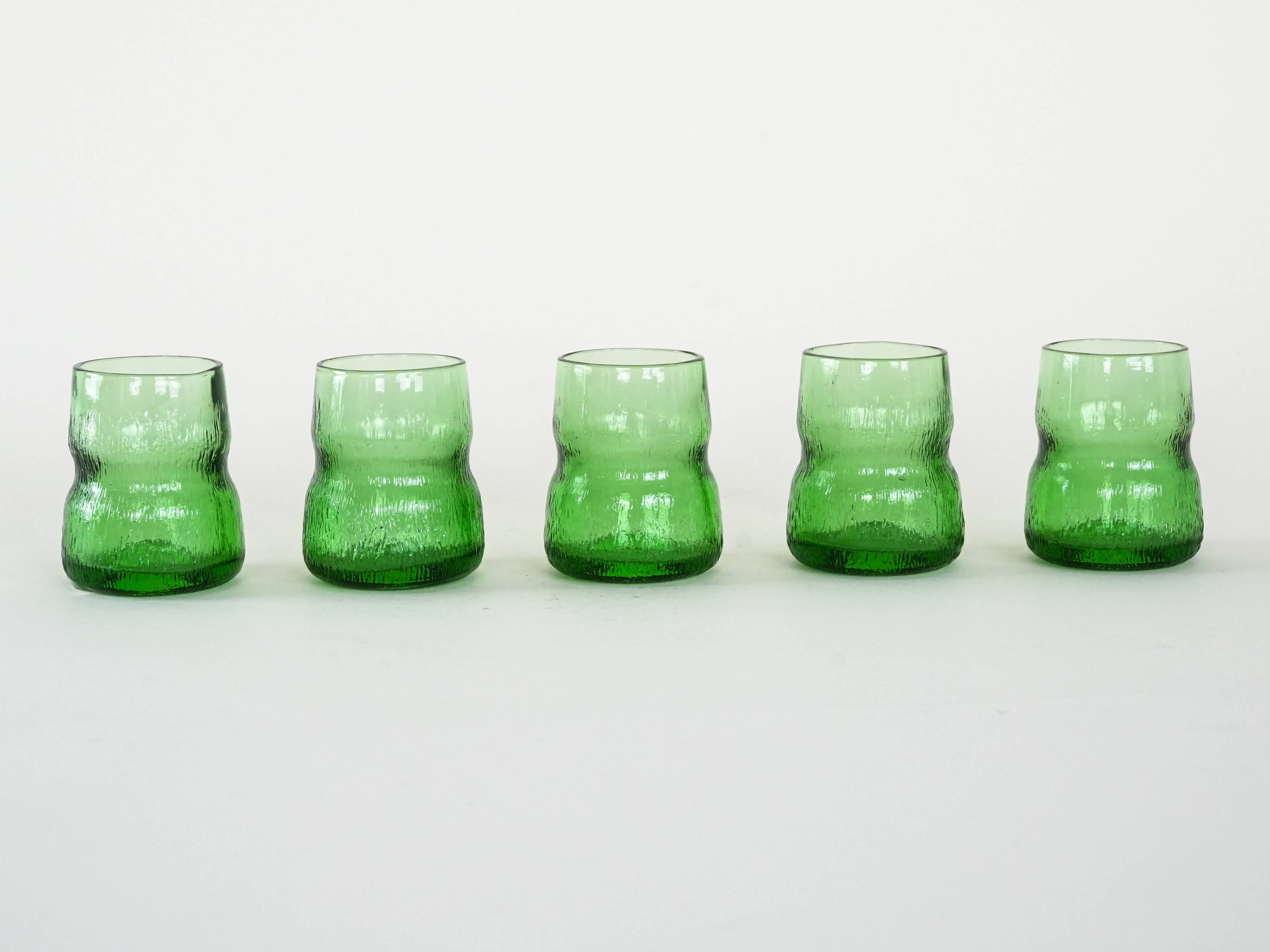 Set of green glasses, Italian design, 1970s, made in Italy