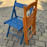 Set of vintage painted blue and orange chairs