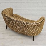 Canapé danois 2 places "banana", état d'origine, tissu d'ameublement run/beige, bois de hêtre, années 1960,