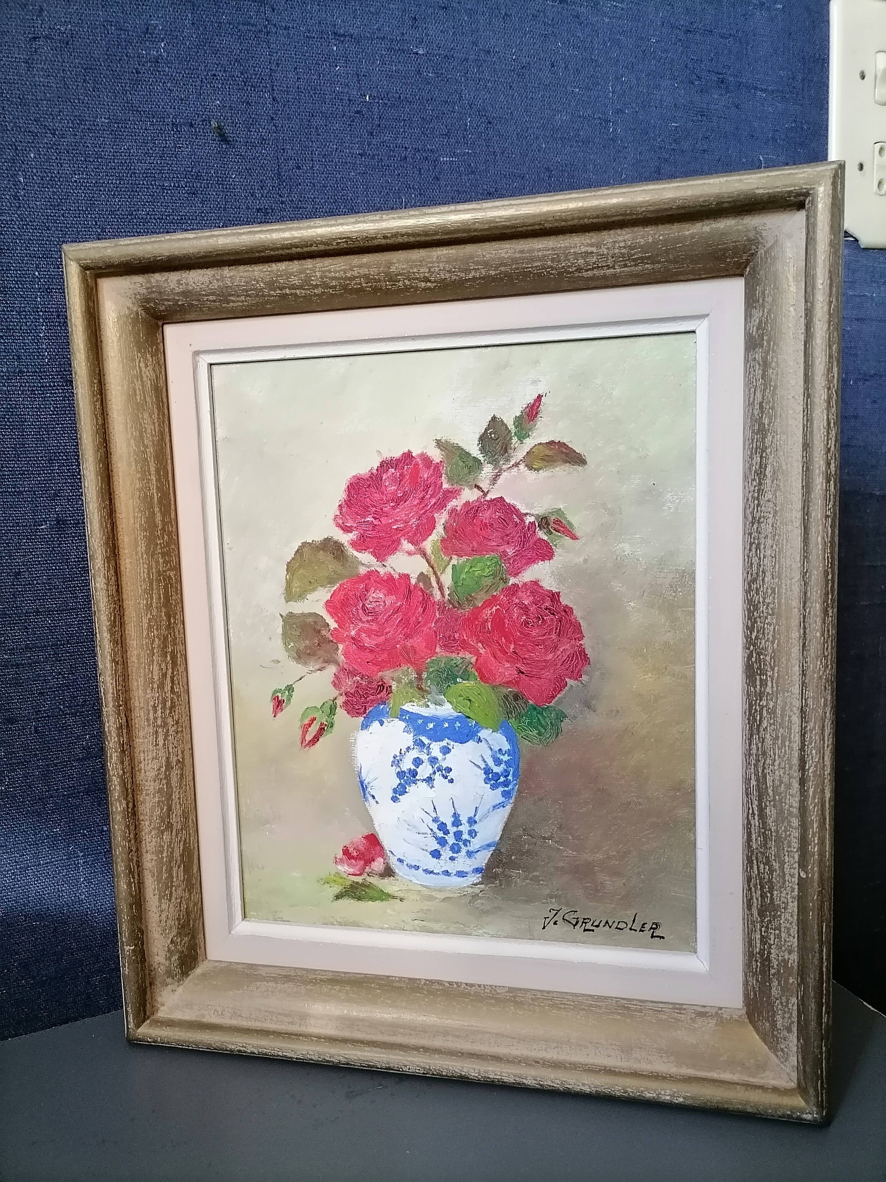 Flower bouquet painting Signed J Grundler
