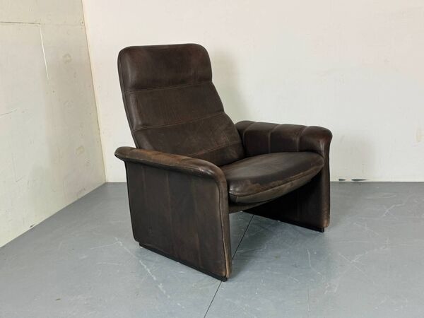 Fauteuil de salon vintage en cuir brutaliste du milieu du siècle de De Sede, années 1960