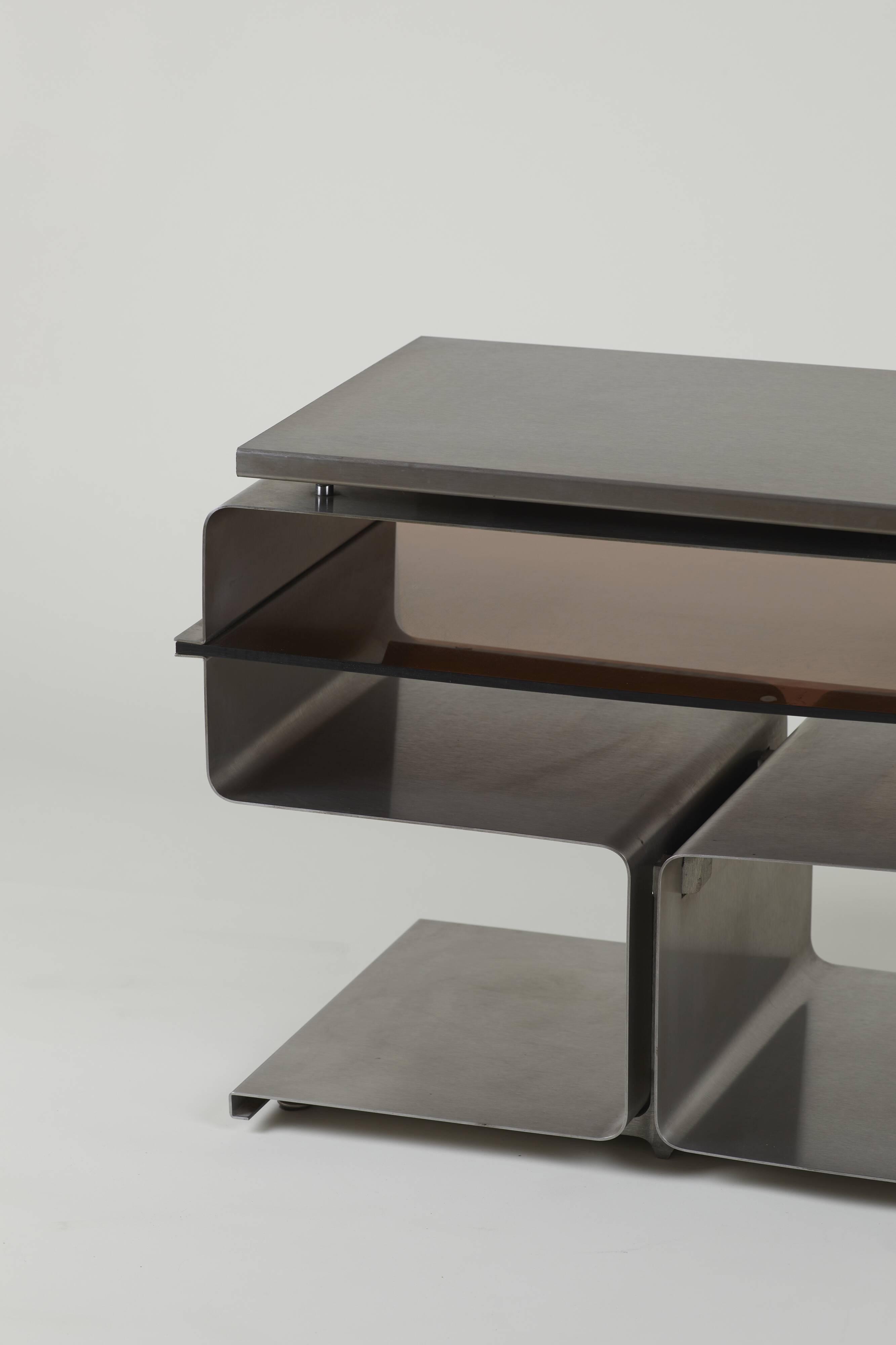 Stainless steel TV cabinet designed by François Monnet for Kappa / Uginox vintage Space Age circa 1970