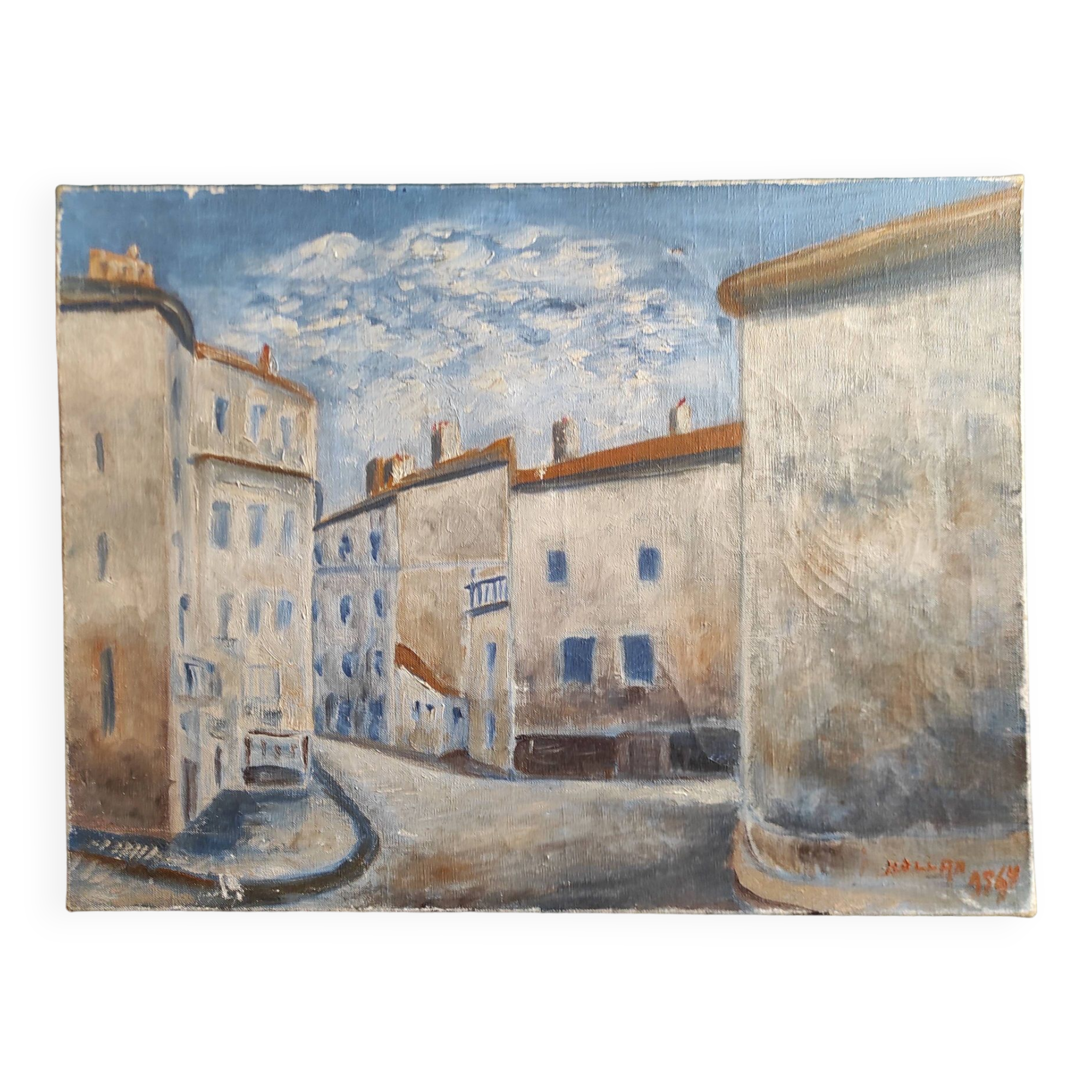 French vintage oil painting, signed Hollan, 1964