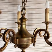 Five-armed golden brass chandelier – neoclassical elegance, Louis XVI spirit.