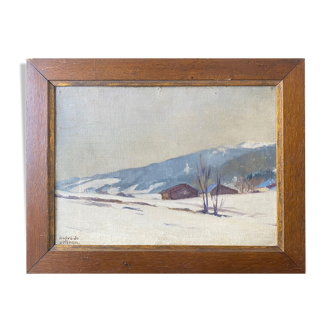 Painting "Snow landscape" by Veilhan Les Rousses (Jura)