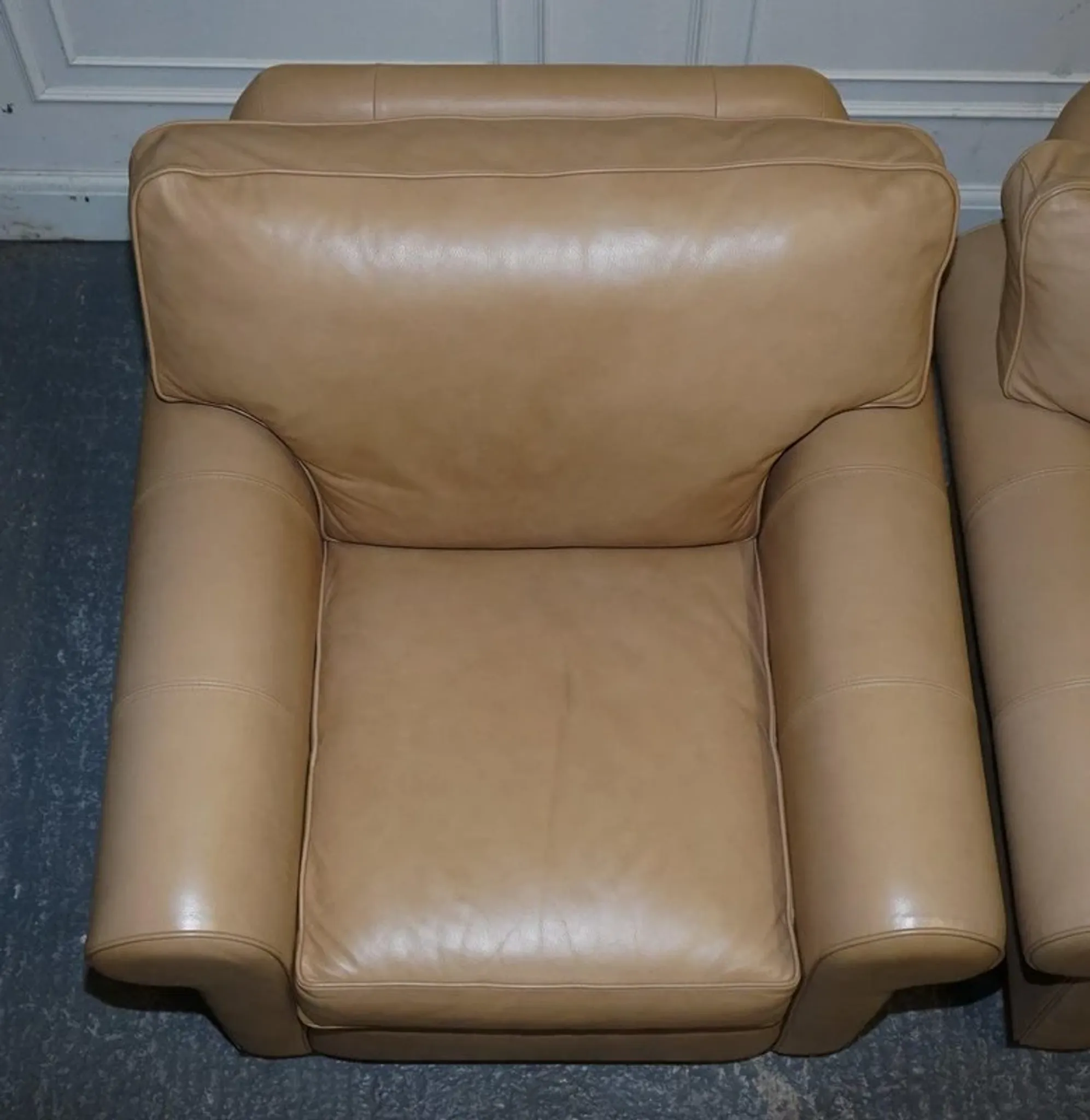 Brown Leather Latte Armchairs by Multi York England, Set of 2