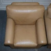 Brown Leather Latte Armchairs by Multi York England, Set of 2