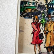 André Duculty (1912-1990) Watercolor on paper "The flower market of the Madeleine in Paris" Signed