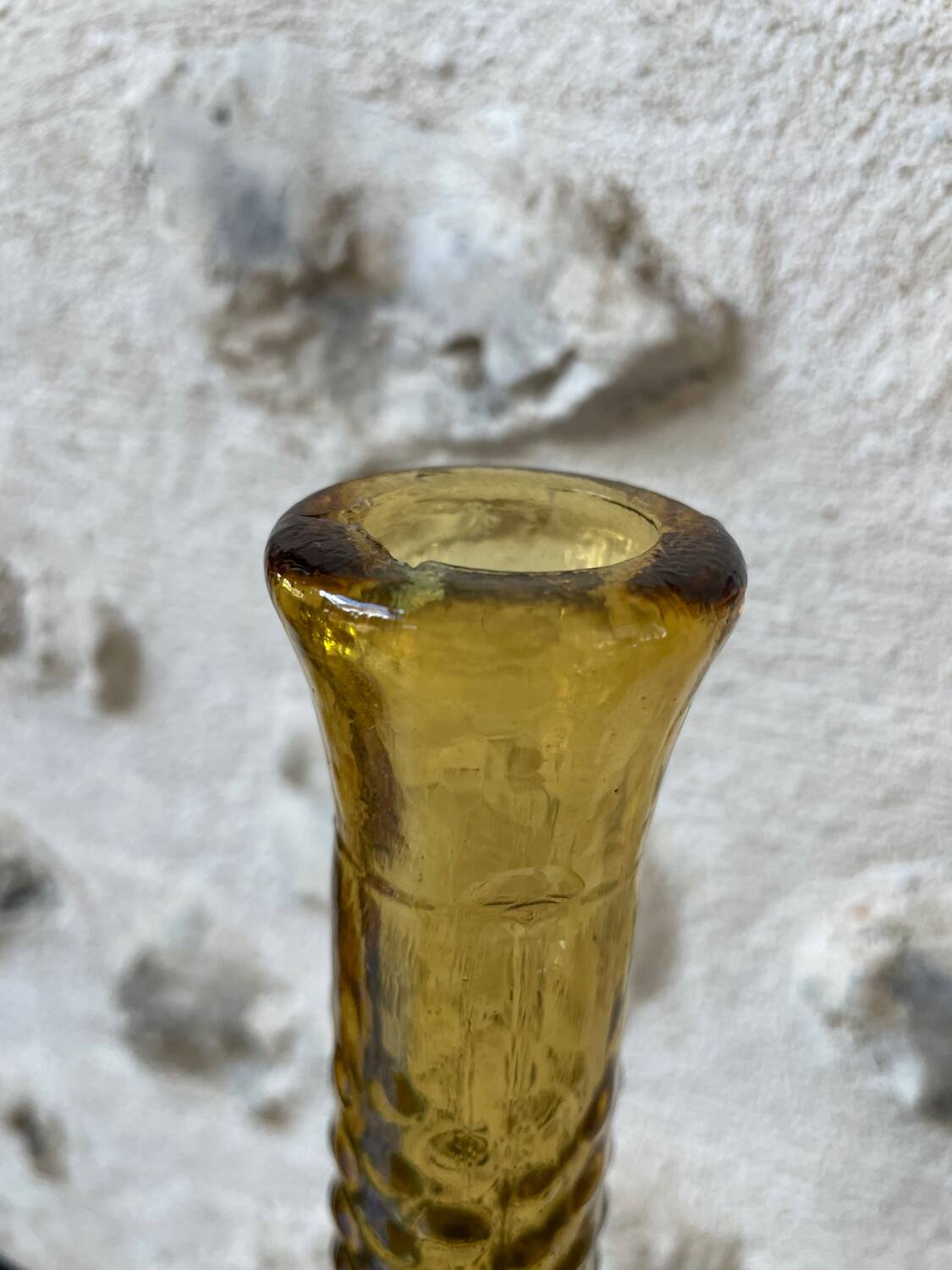 Amber-colored Empoli glass bottle/vase, 1970s