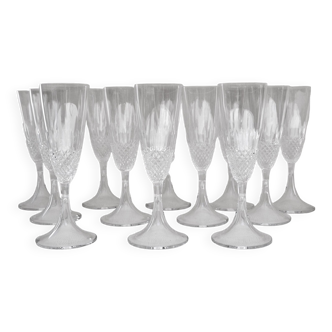 12 crystal flutes lalique model chinon - 1960