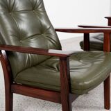 Midcentury Danish set of 6 chairs with armrests in rosewood and leather by Arne Vodder for Sibast