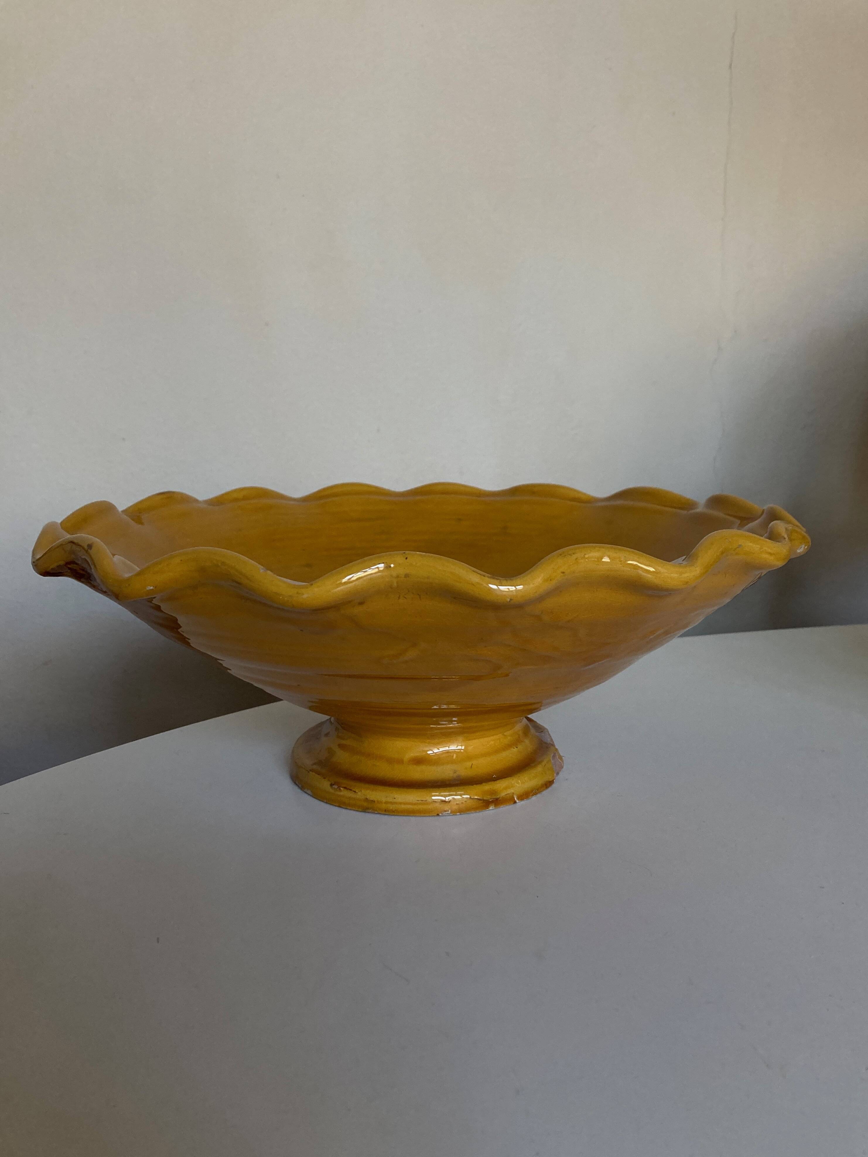 XXXL wavy bowl in glazed terracotta 1950 Provence